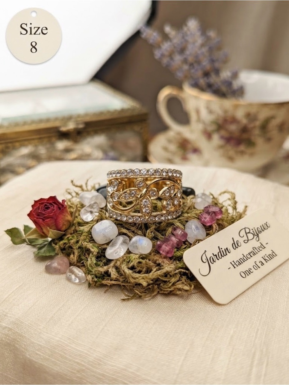 Crystal Filigree Statement Ring - Size 8